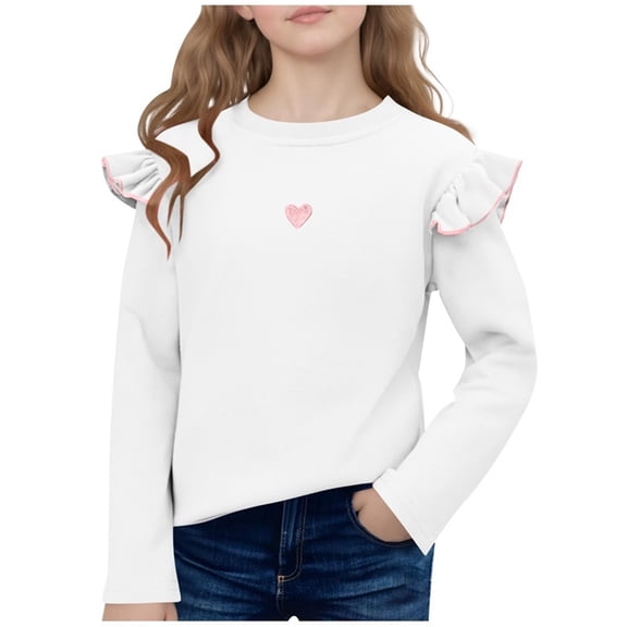 Posijego Kids Girls Blouse Cotton T-Shirts Toddler Girls Ruffle Long Sleeve Shirts Casual Loose Spring Tops for Girls