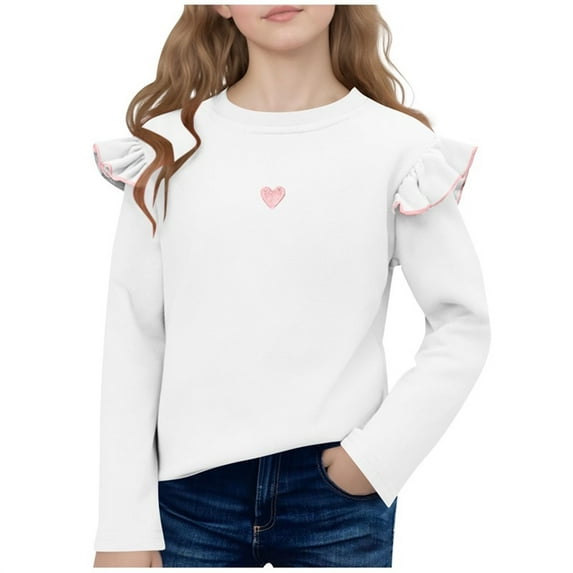 Posijego Kids Girls Blouse Cotton T-Shirts Toddler Girls Ruffle Long Sleeve Shirts Casual Loose Spring Tops for Girls
