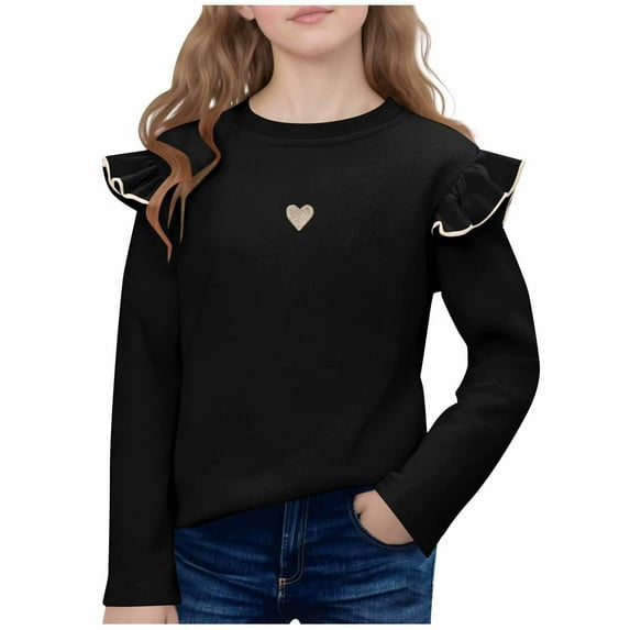 Posijego Kids Girls Blouse Cotton T-Shirts Toddler Girls Ruffle Long Sleeve Shirts Casual Loose Spring Tops for Girls