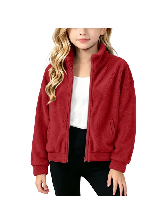 Kids Girls Boys Fleece Jackets Full Zip Casual Coats Spring Fall Sherpa Outerwear for Toddler