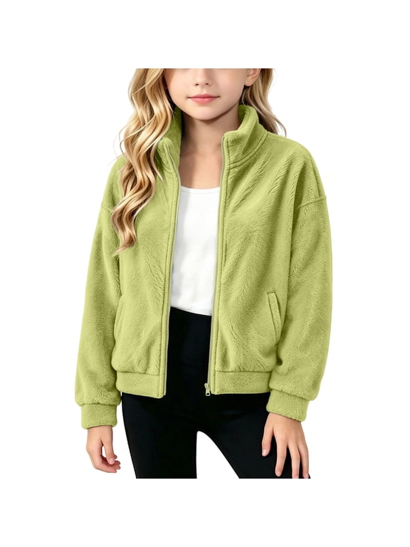 Kids Girls Boys Fleece Jackets Full Zip Casual Coats Spring Fall Sherpa Outerwear for Toddler