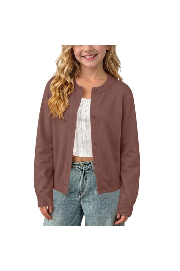 Kids Girls Cardigan Sweaters Uniform Tops Lightweight Cardigans Knit Long Sleeve Open Front School Uniform Sweaters