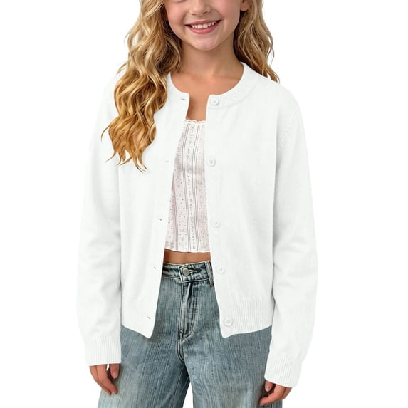 Posijego Kids Girls Cardigan Sweaters Uniform Tops Lightweight Cardigans Knit Long Sleeve Open Front School Uniform Sweaters
