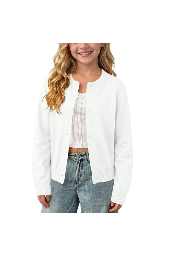 Kids Girls Cardigan Sweaters Uniform Tops Lightweight Cardigans Knit Long Sleeve Open Front School Uniform Sweaters