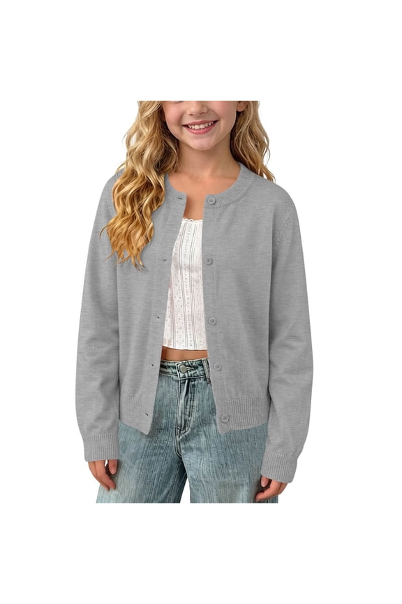 Kids Girls Cardigan Sweaters Uniform Tops Lightweight Cardigans Knit Long Sleeve Open Front School Uniform Sweaters