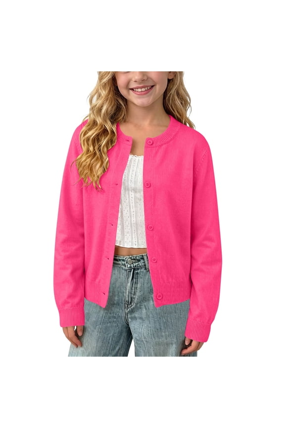 Kids Girls Cardigan Sweaters Uniform Tops Lightweight Cardigans Knit Long Sleeve Open Front School Uniform Sweaters