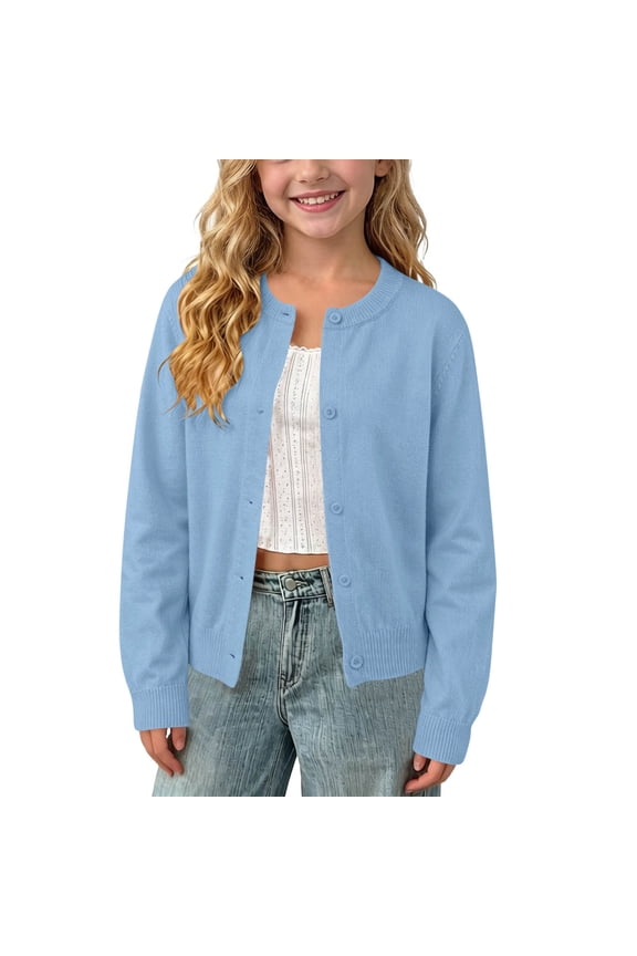 Kids Girls Cardigan Sweaters Uniform Tops Lightweight Cardigans Knit Long Sleeve Open Front School Uniform Sweaters