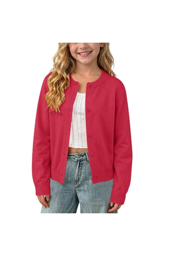 Kids Girls Cardigan Sweaters Uniform Tops Lightweight Cardigans Knit Long Sleeve Open Front School Uniform Sweaters