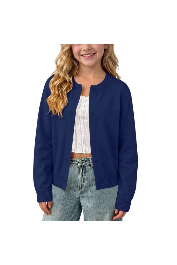 Kids Girls Cardigan Sweaters Uniform Tops Lightweight Cardigans Knit Long Sleeve Open Front School Uniform Sweaters