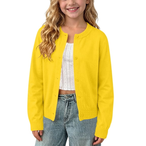 Posijego Kids Girls Cardigan Sweaters Uniform Tops Lightweight Cardigans Knit Long Sleeve Open Front School Uniform Sweaters