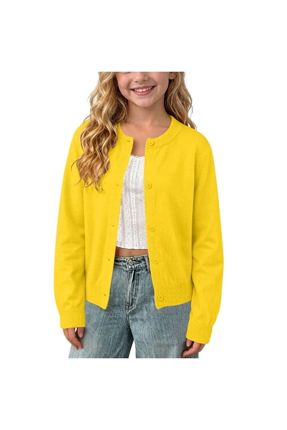 Kids Girls Cardigan Sweaters Uniform Tops Lightweight Cardigans Knit Long Sleeve Open Front School Uniform Sweaters