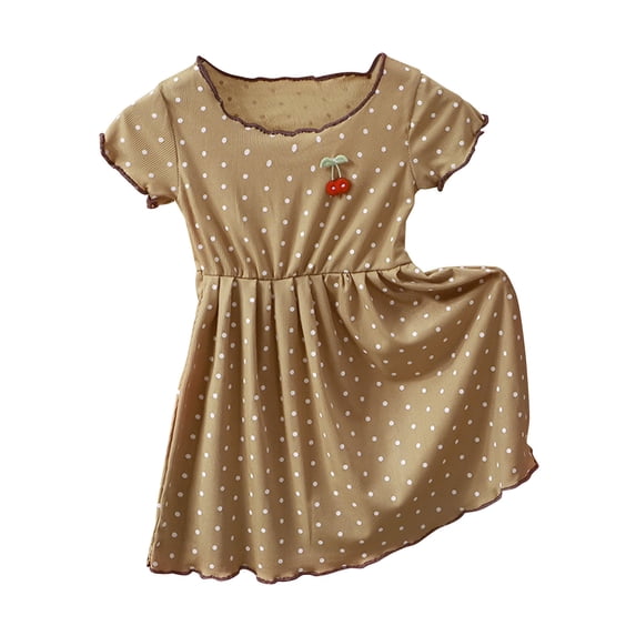 Posijego Kids Girls Casual Dresses Polka Dot Printed Short Sleeve Summer Dresses Toddler Girls Cute Dresses