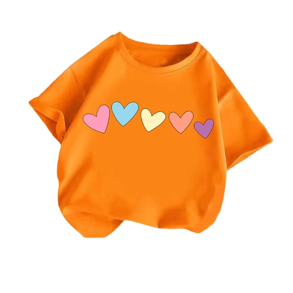 Posijego Kids Girls Heart Graphic T-Shirts Valentine's Day Short Sleeve Crewneck Tops for Little Girls Casual Summer Tees