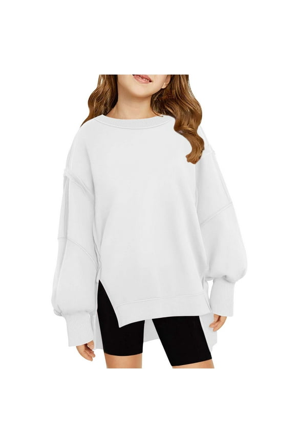 Kids Girls Oversized Sweatshirts Long Sleeve Crew Neck Solid Color Pullover Athletic Sweatshirt Tops