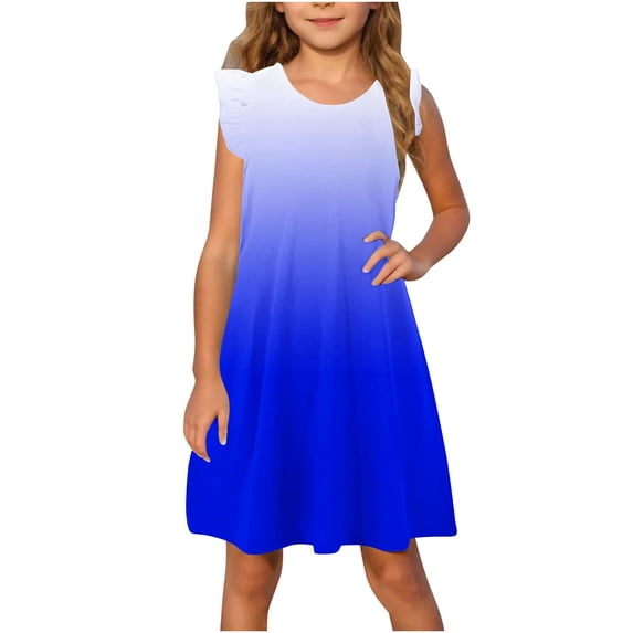 Posijego Kids Girls Ruffle Dresses Solid Color Casual Summer A-Line Swing Beach Vacation Sun Dress 4-14 Years
