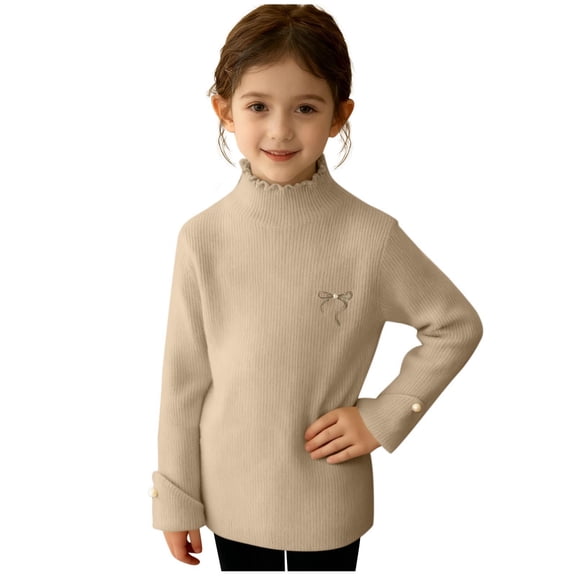 Posijego Kids Girls Ruffle Mock Neck Sweater Fall Winter Warm Knit Long Sleeve Pullover Sweaters Girls Tops