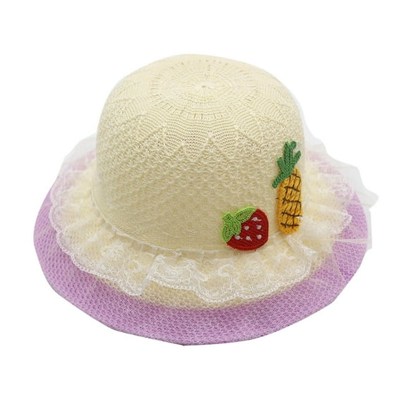 Posijego Kids Girls Straw Hat Summer Vacation Beach Sun Hat Toddler Little Girl Wide Brim Cute Hat 3-7 Years