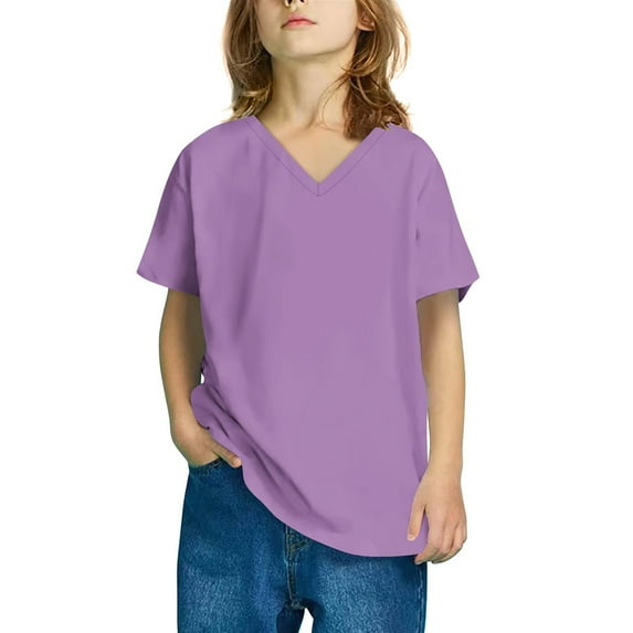 Posijego Kids Girls Summer Tops V Neck Plain Short Sleeve Shirts Teens Casual Loose Tees T-Shirts Blouses