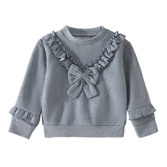 Posijego Kids Girls Sweatshirts Bow Ruffle Long Sleeve Cotton Pullover Shirts Cute Sweatshirt for Girls