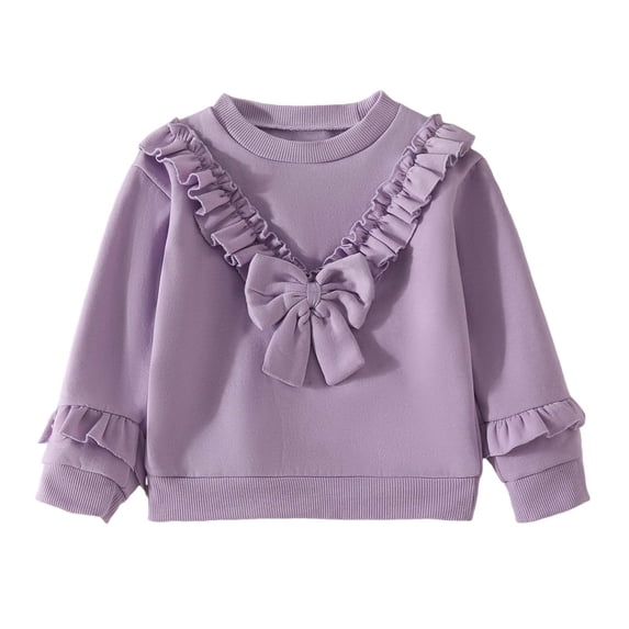 Posijego Kids Girls Sweatshirts Bow Ruffle Long Sleeve Cotton Pullover Shirts Cute Sweatshirt for Girls