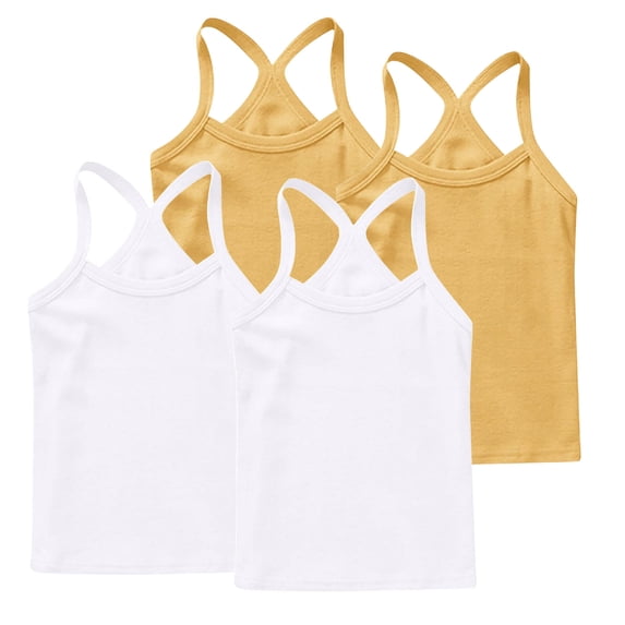 Posijego Kids Girls Undershirts 4 Pack Cotton Tank Tops Girls Solid Color Dance Camisole Tops Summer Activewear