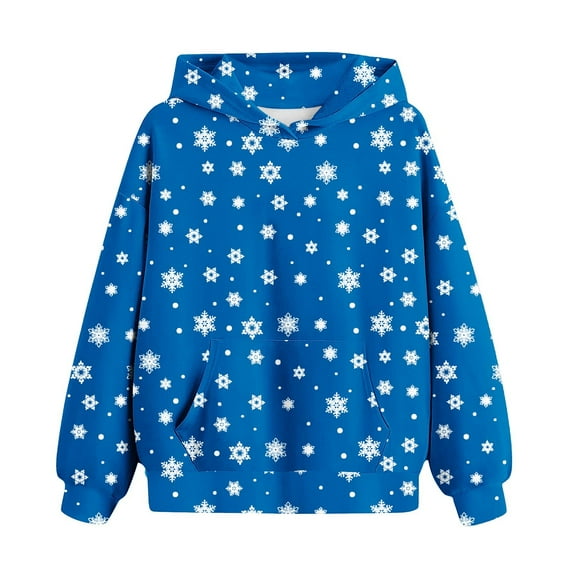 Posijego Kids Hoodies Christmas Outfit Boys Girls Snowflake Print Hooded Long Sleeve Sweatshirts with Pocket