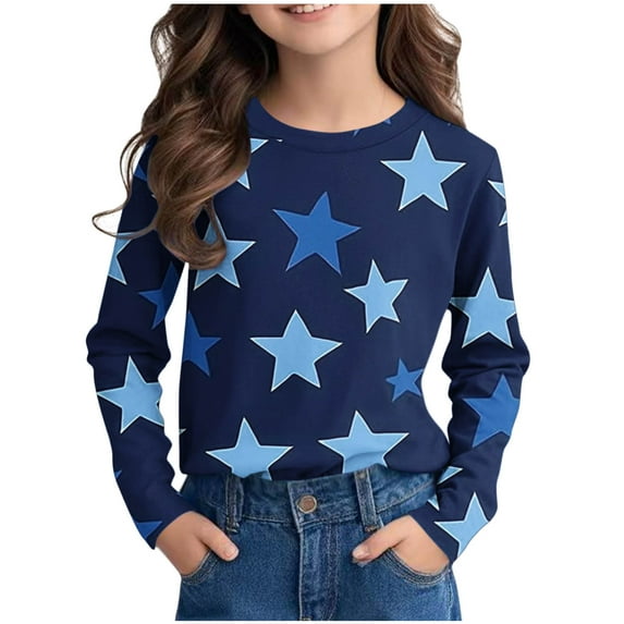 Posijego Kids Long Sleeve Shirts Star Printed Comfy T-Shirts Cartoon Graphic Tee for Girls Boys Undershirts