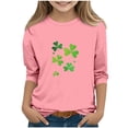 thumbnail image 1 of Posijego Kids St Patrick's Day Tops Clover Graphic T-Shirts Girls 3/4 Length Sleeve Shirt Tees for Boys, 1 of 4