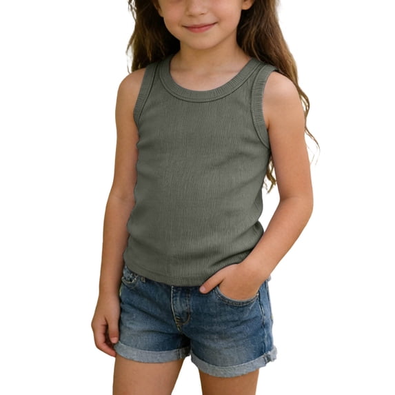 Posijego Kids Tank Tops for Boys Girls Ribbed Basic Tank Tops Sleeveless Shirts Slim Basic Undershirts Toddlers 1-13 Years