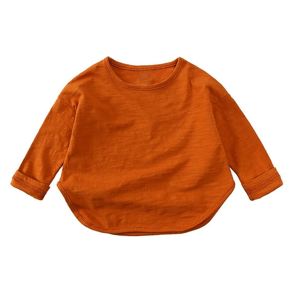 Posijego Kids Toddler Girls Boys Cotton Tops Round Neck Long Sleeve T-Shirts Basic Tee Undershirts Solid Color