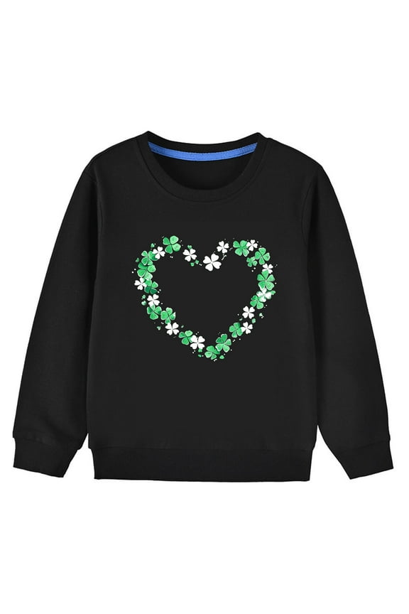 Kids Toddler St Patrick's Day Sweatshirts Clover Printed Long Sleeve Shirt Kids Pullover Tops