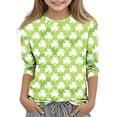 thumbnail image 1 of Posijego Kids Toddler St Patricks Day Shirts 3/4 Sleeve Tops Girls Clover Graphic Tees Summer Casual T-Shirts, 1 of 6