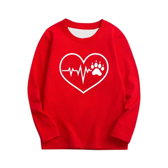 Posijego Kids Valentine's Day Shirts Long Sleeve Tops Heart Graphic Tees Girls Boys Basic Crew Neck Causal T-Shirts