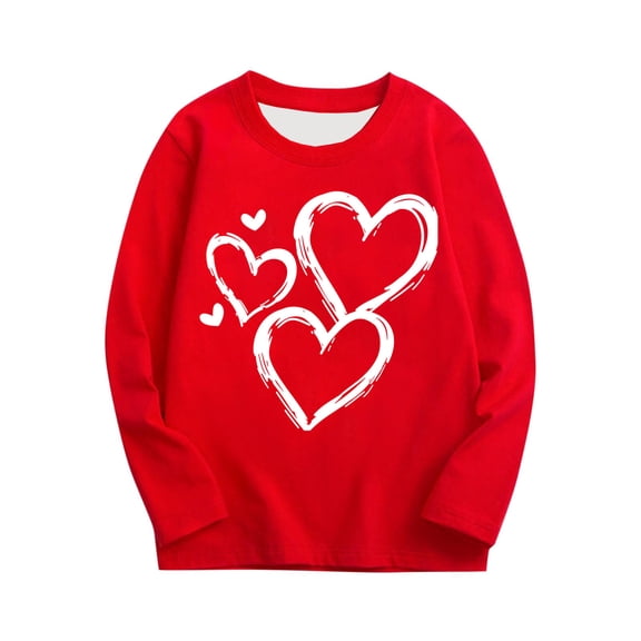 Posijego Kids Valentine's Day Shirts Long Sleeve Tops Heart Graphic Tees Girls Boys Basic Crew Neck Causal T-Shirts
