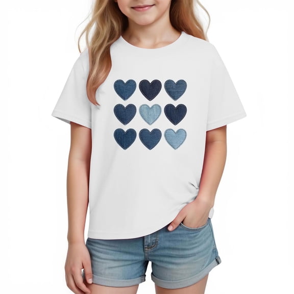Posijego Kids Valentines Day Shirts Cotton T-Shirt Girls Boys Cute Heart Graphic Soft Summer Short Sleeve Tees