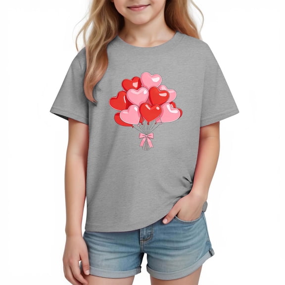 Posijego Kids Valentines Day Shirts Cotton T-Shirt Girls Boys Cute Heart Graphic Soft Summer Short Sleeve Tees
