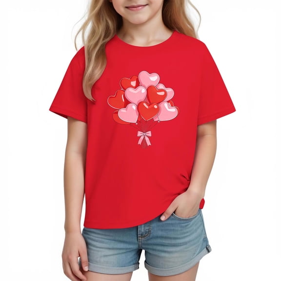 Posijego Kids Valentines Day Shirts Cotton T-Shirt Girls Boys Cute Heart Graphic Soft Summer Short Sleeve Tees