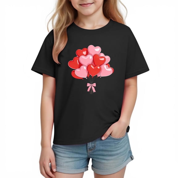 Posijego Kids Valentines Day Shirts Cotton T-Shirt Girls Boys Cute Heart Graphic Soft Summer Short Sleeve Tees