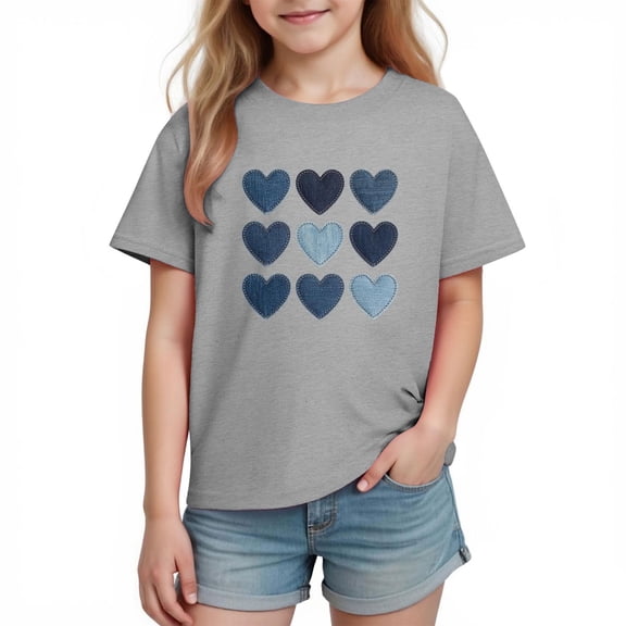 Posijego Kids Valentines Day Shirts Cotton T-Shirt Girls Boys Cute Heart Graphic Soft Summer Short Sleeve Tees