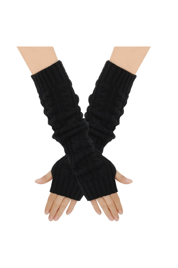 Knit Long Arm Warmers for Women Warm Winter Fingerless Arm Sleeves with Holes Gloves Solid Color Mittens