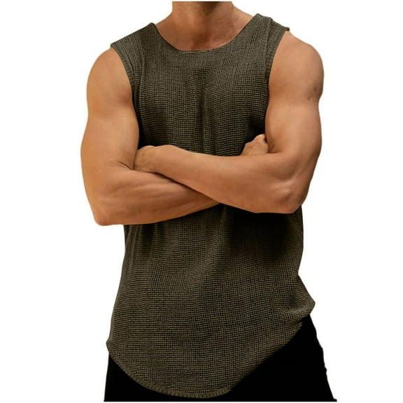 Posijego Knit Tank Tops for Men Beach Casual Summer Crew Neck Breathable Lightweight Sleeveless Tank Tops