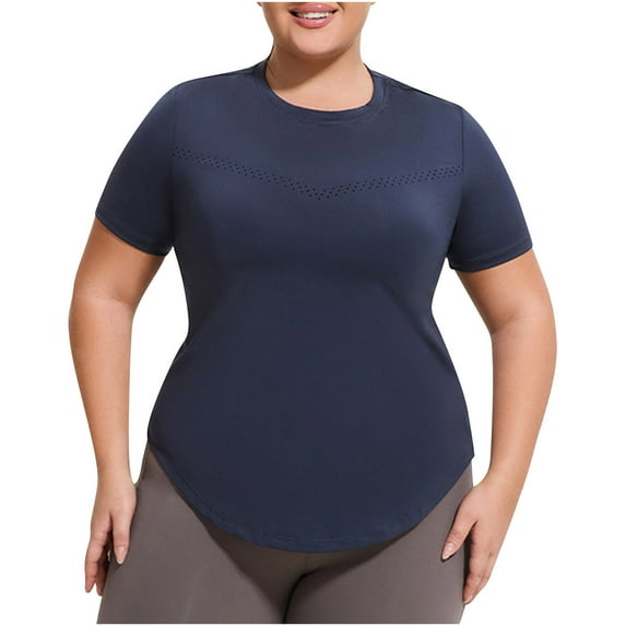 Posijego L-4XL Womens Workout Tops Plus Size Athletic T-Shirts Quick-Dry Short Sleeve Gym Running Yoga Tees