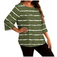 thumbnail image 1 of Posijego L-5XL Women's Tops Plus Size 3/4 Length Sleeve Shirts Striped Printed Loose Casual T-Shirts Summer Clothes, 1 of 6