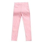 Posijego Leggings for Girls Kids Comfy Stretchy Solid Color Ankle Length Leggings Trousers with Pockets