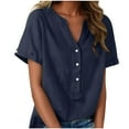 thumbnail image 1 of Posijego Linen Tops for Women Short Sleeve V Neck Button Front Business Office Work Shirts Lightweight Loose, 1 of 8