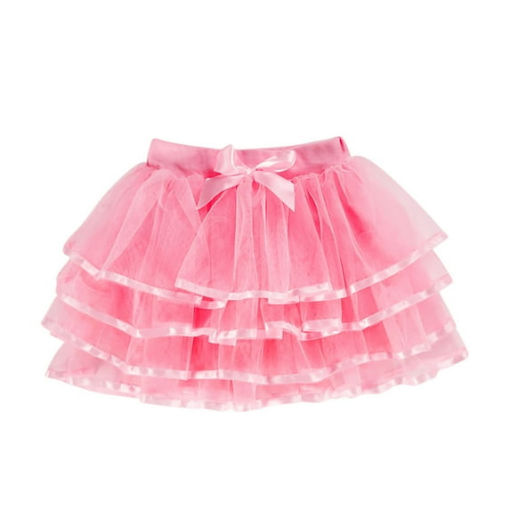 Posijego Little & Big Girls Mesh Skirts Birthday Party Bow Elastic Waist Ruffled Tiered Princess Short Skirts