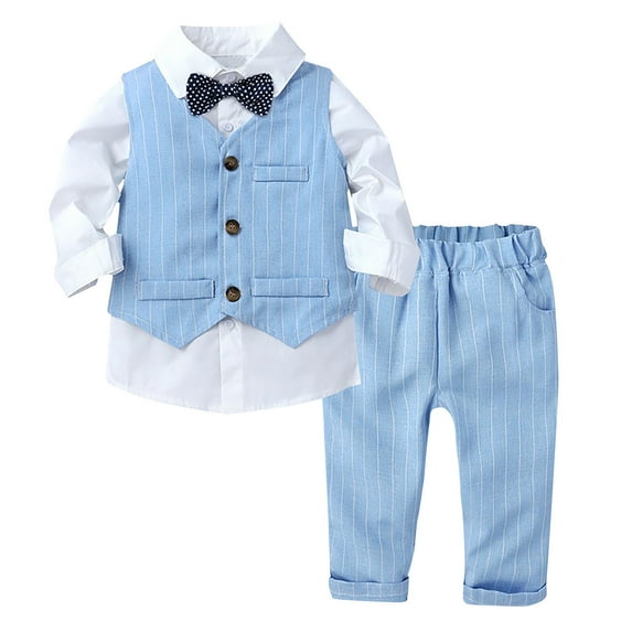 Posijego Little Boy 3 Piece Suits Clothes Vest Long Sleeve Bowtie Button Down Shirt and Pants Sets Gentleman Outfits