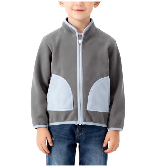 Posijego Little Boys Fleece Jackets with Pockets Boys Stand Collar Zipper Warm Long Sleeve Casual Outerwear Coats