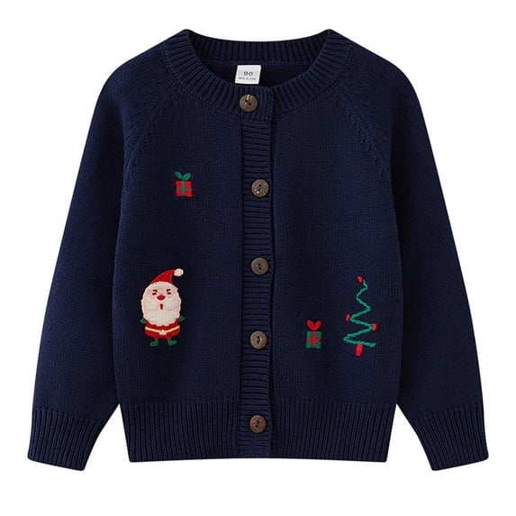 Posijego Little Girls Christmas Sweater Open Front Embroidery Long Sleeve Knit Cardigans Button Jacket for Girls