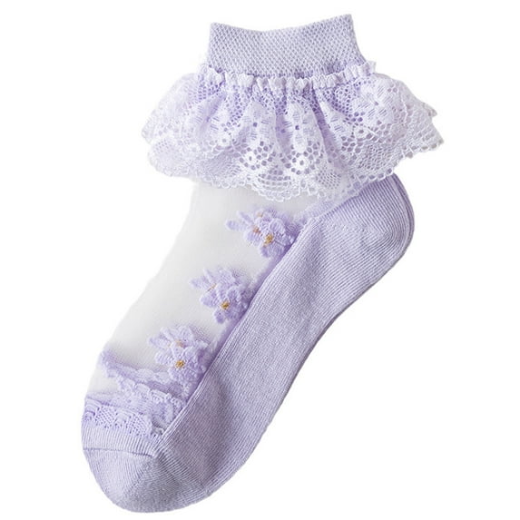 Posijego Little Girls Ruffle Socks Mesh Floral Dress Socks Lace Turn Cuffs Princess Cotton Dress Socks Age 1-13 Years